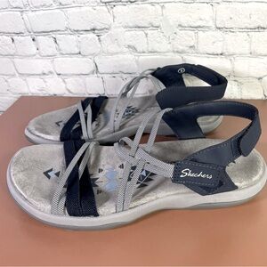 Skechers Reggae Slim Takes Two Stretch Fit Sandals Blue / Gray Women's Size 9